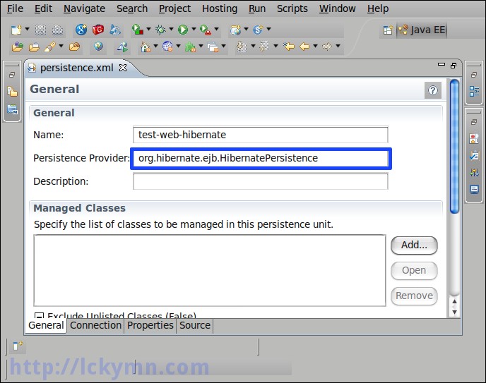 Open the persistence.xml file -&gt; put &#39;org.hibernate.ejb.HibernatePersistence&#39; to the &#39;Persistence Provider&#39;.